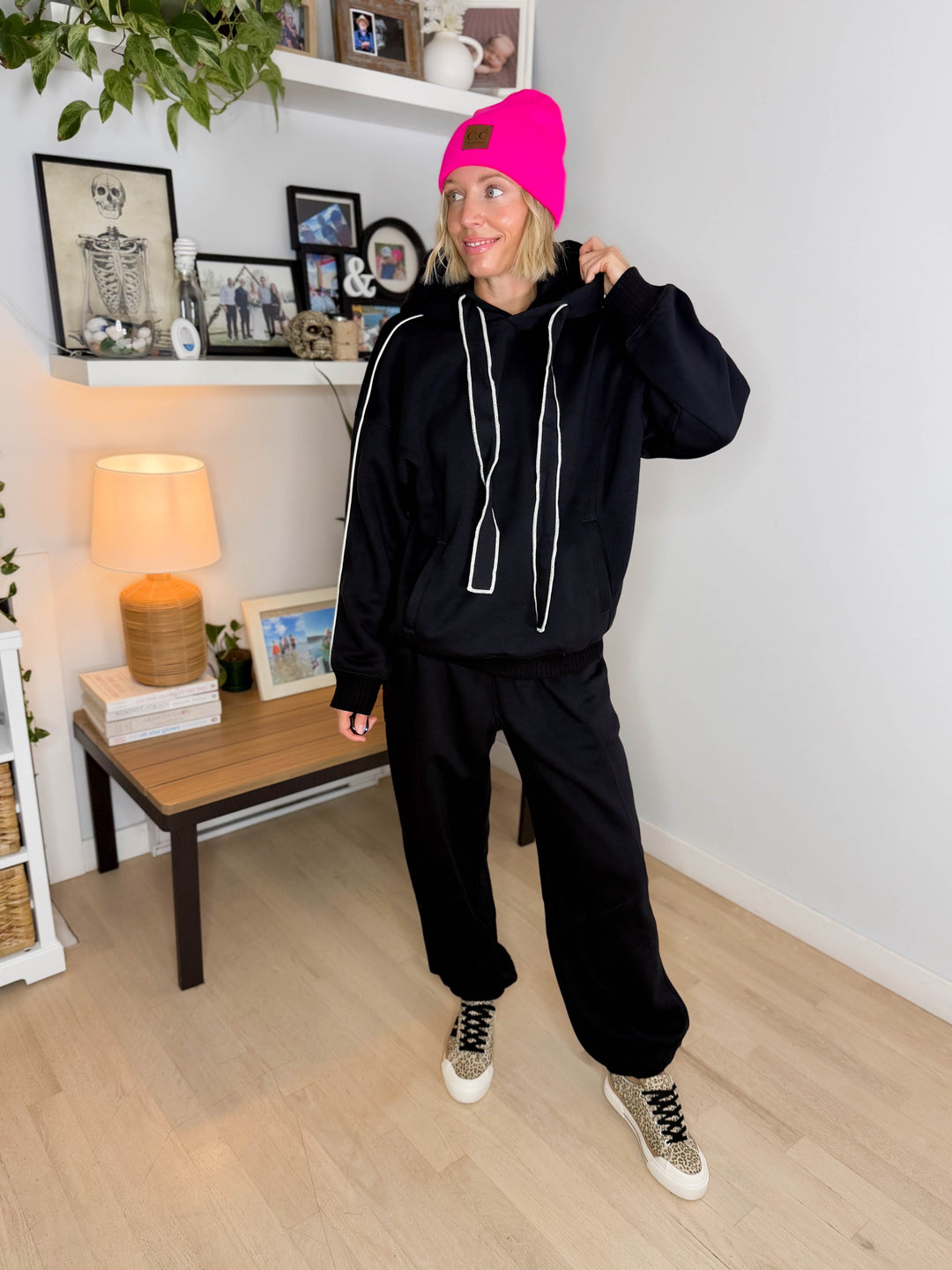 Thistle French Terry Fleece Hoodie- BLACK/BONE