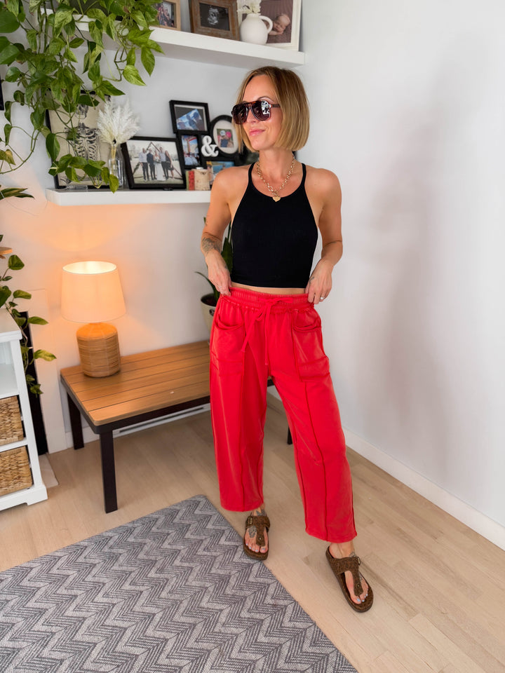 Amery Mineral Washed Barrel Pant- MINERAL RED