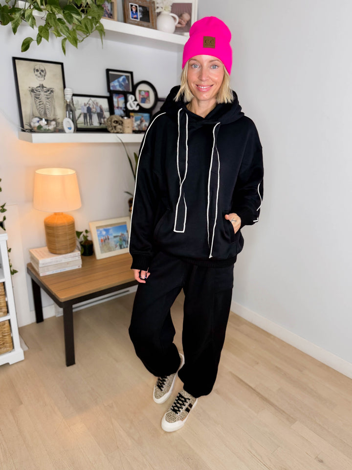 Thistle French Terry Fleece Hoodie- BLACK/BONE