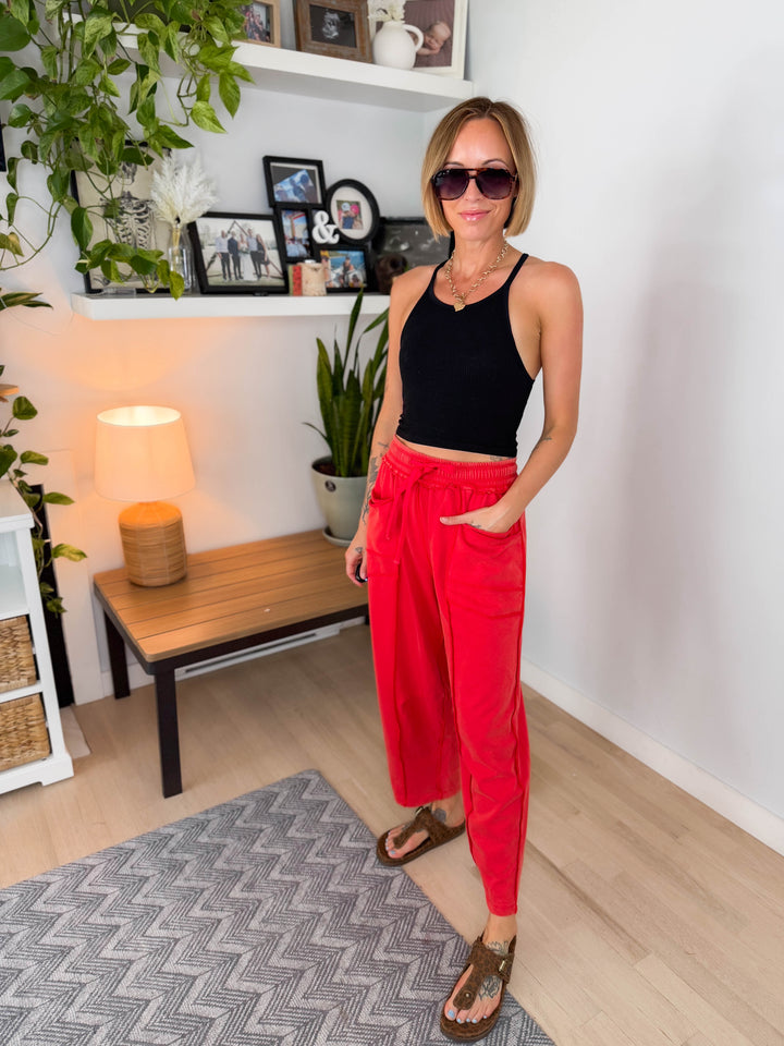 Amery Mineral Washed Barrel Pant- MINERAL RED