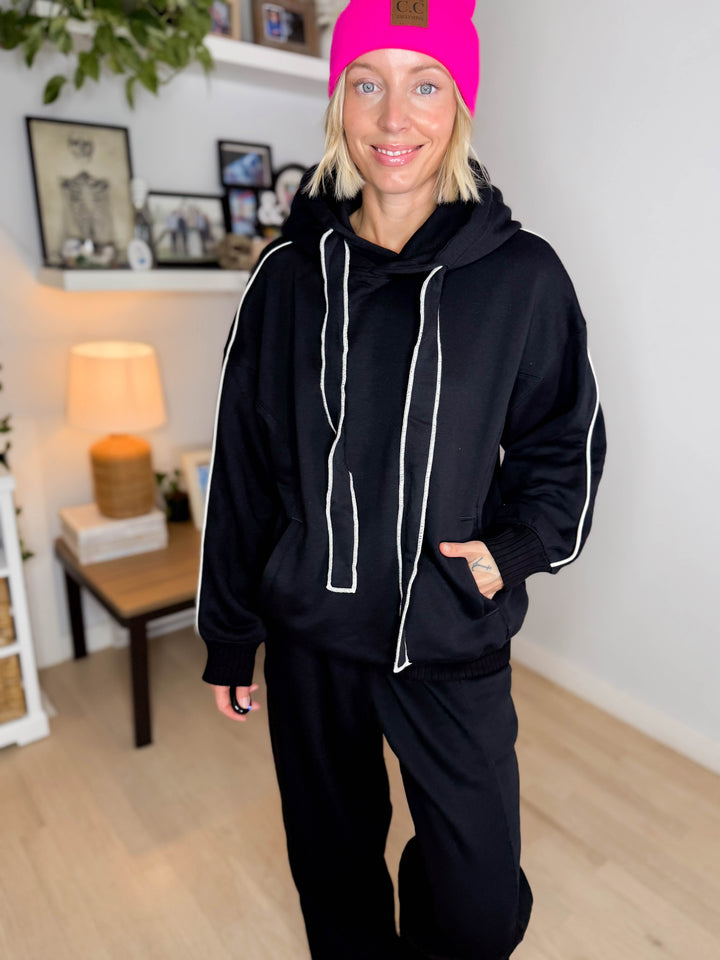 Thistle French Terry Fleece Hoodie- BLACK/BONE