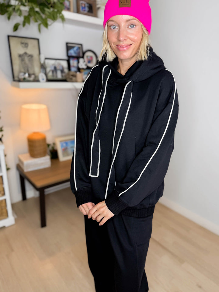 Thistle French Terry Fleece Hoodie- BLACK/BONE