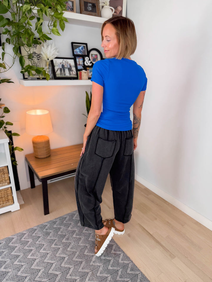 Mono B Melanie Ribbed Built In Bra Tee- DEEP INDIGO