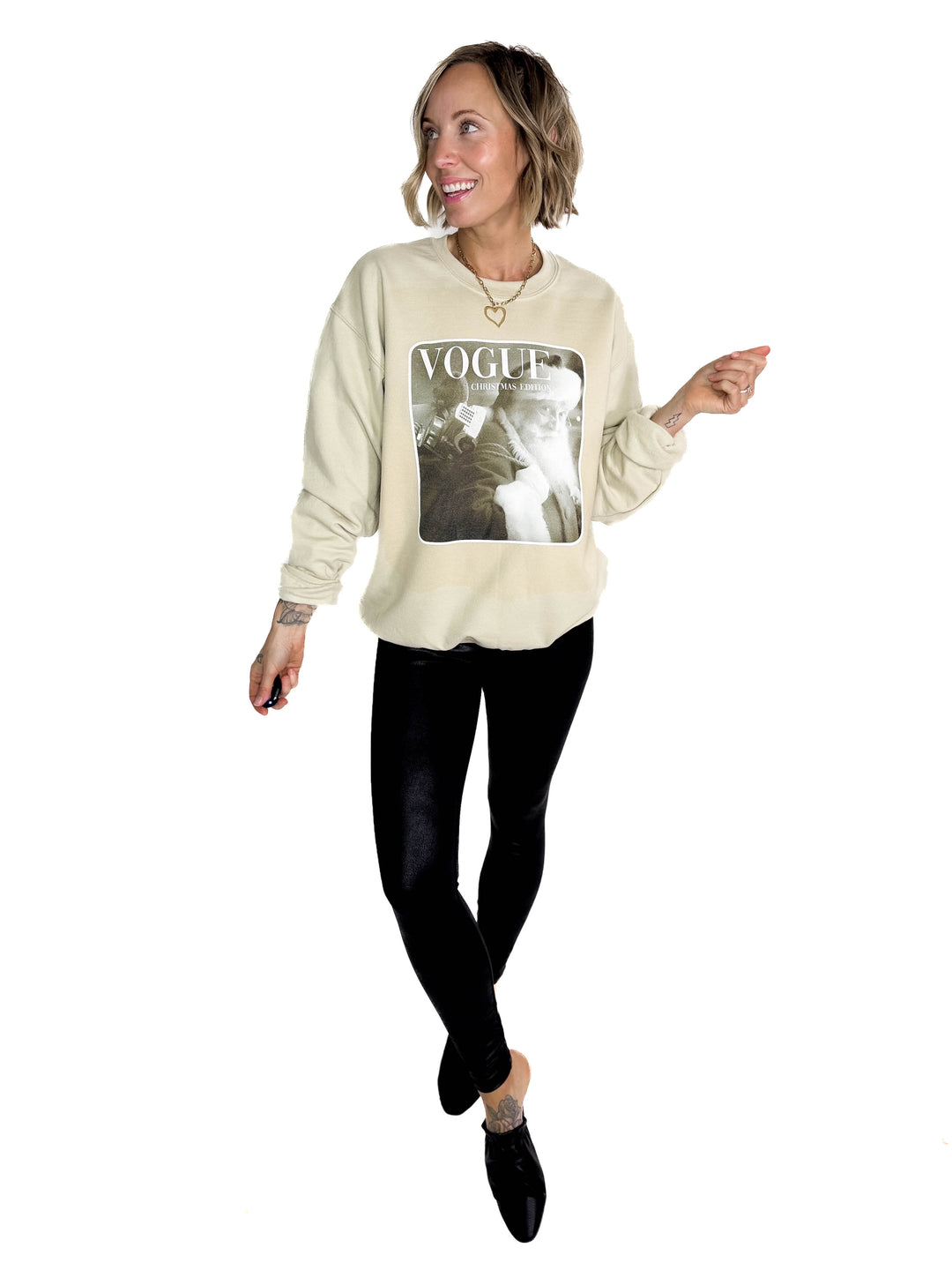 Vogue Santa Crewneck- SAND