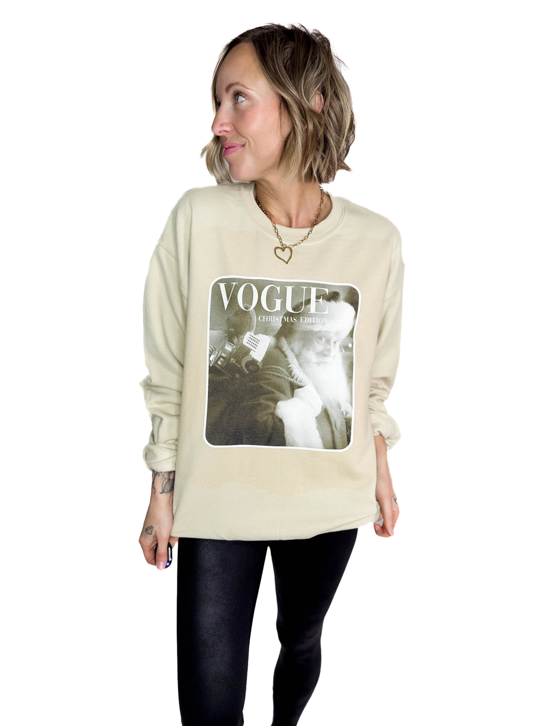 Vogue Santa Crewneck- SAND