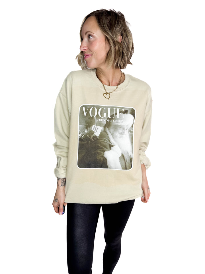 Vogue Santa Crewneck- SAND
