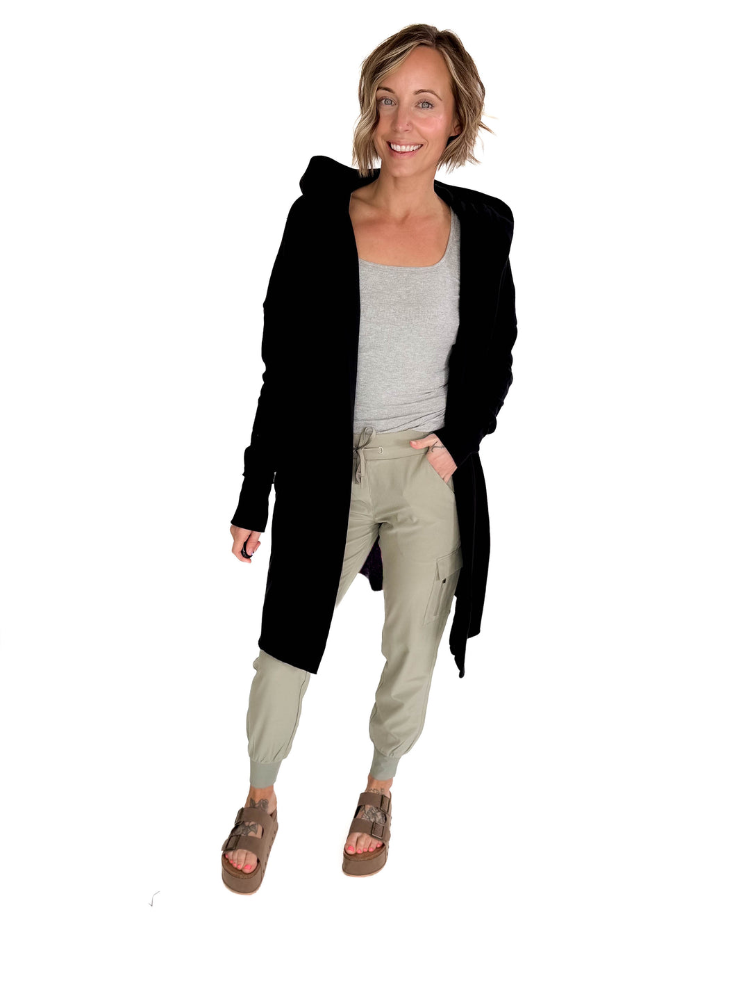 MONO B Whistler Longline Hoodie Cardigan- BLACK-FINAL SALE