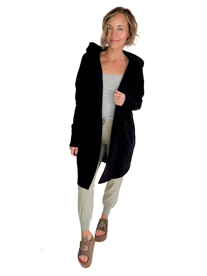 MONO B Whistler Longline Hoodie Cardigan- BLACK-FINAL SALE