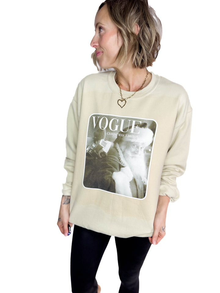 Vogue Santa Crewneck- SAND