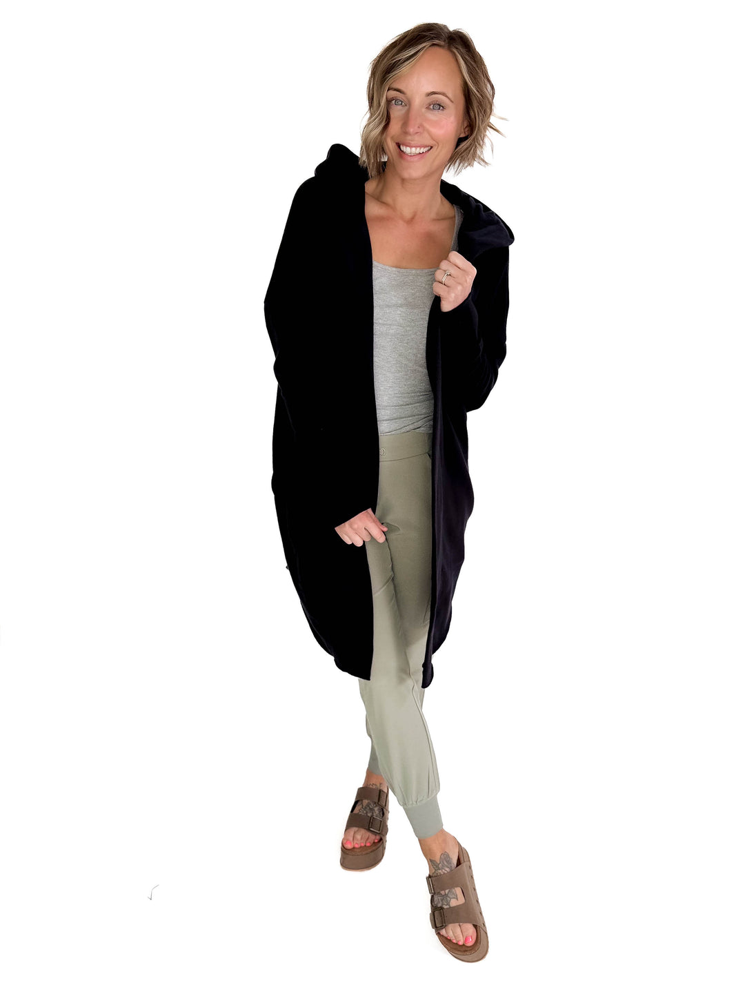 MONO B Whistler Longline Hoodie Cardigan- BLACK-FINAL SALE