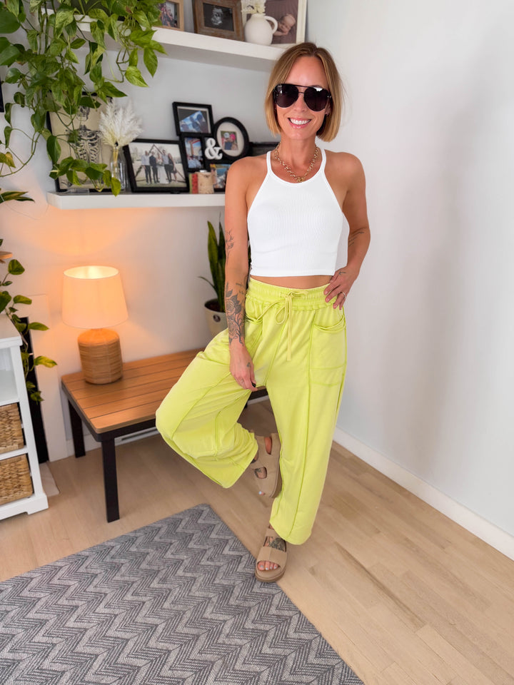 Amery Mineral Washed Barrel Pant- LIME
