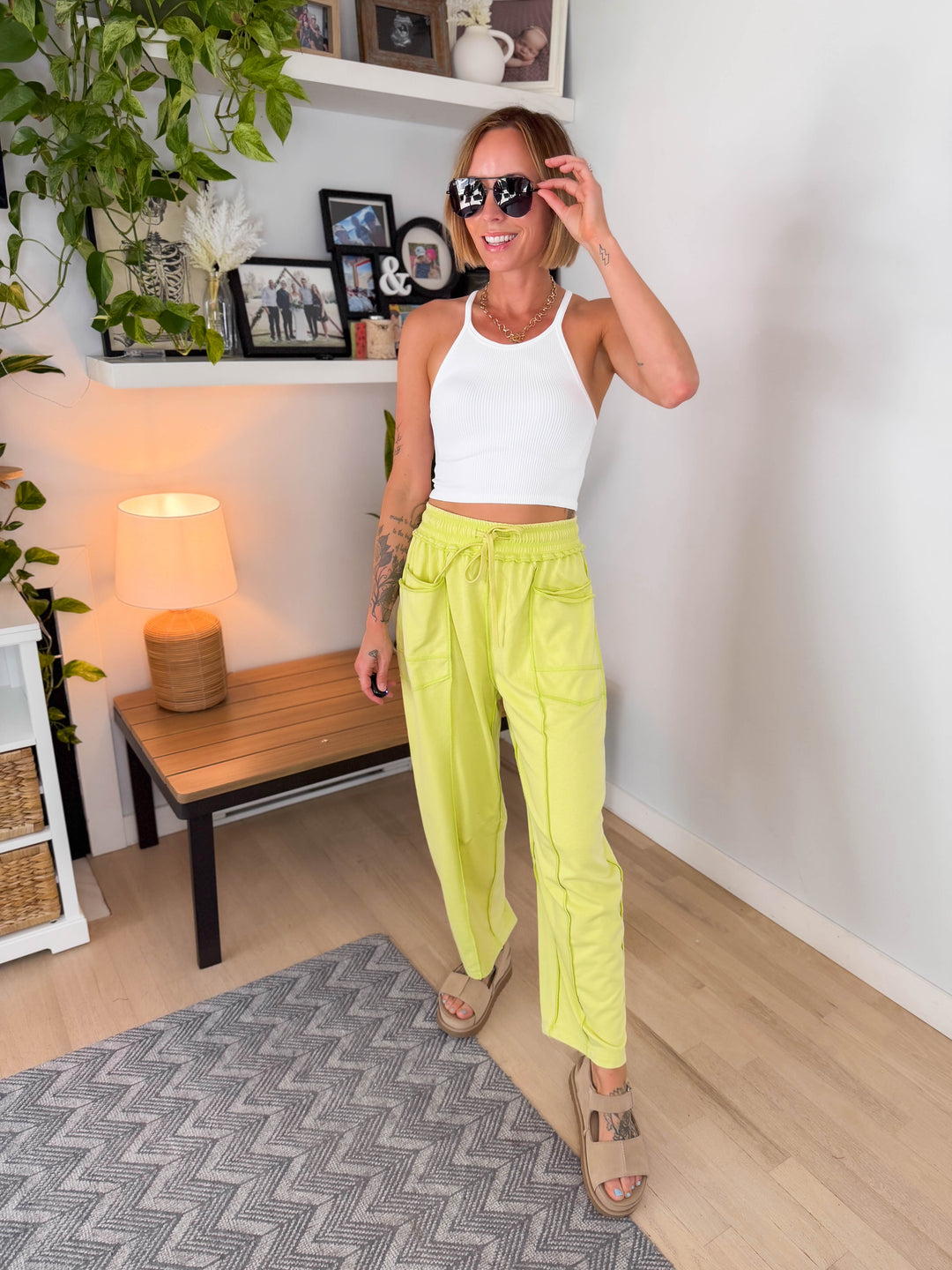 Amery Mineral Washed Barrel Pant- LIME