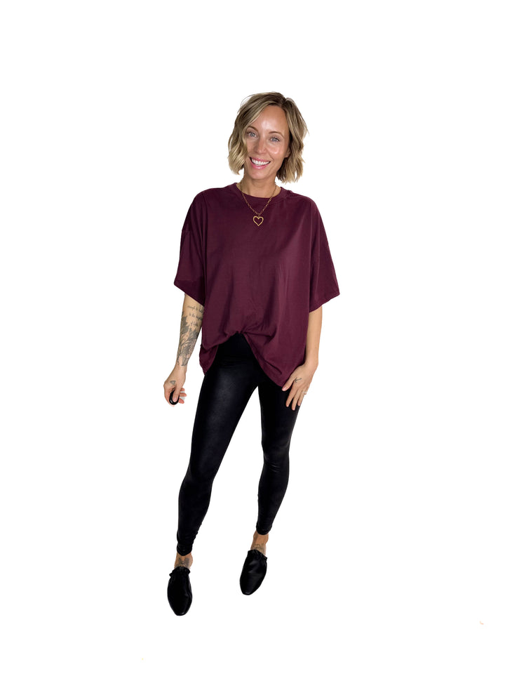Snow Cap Oversized Cotton Tee- DARK CHERRY