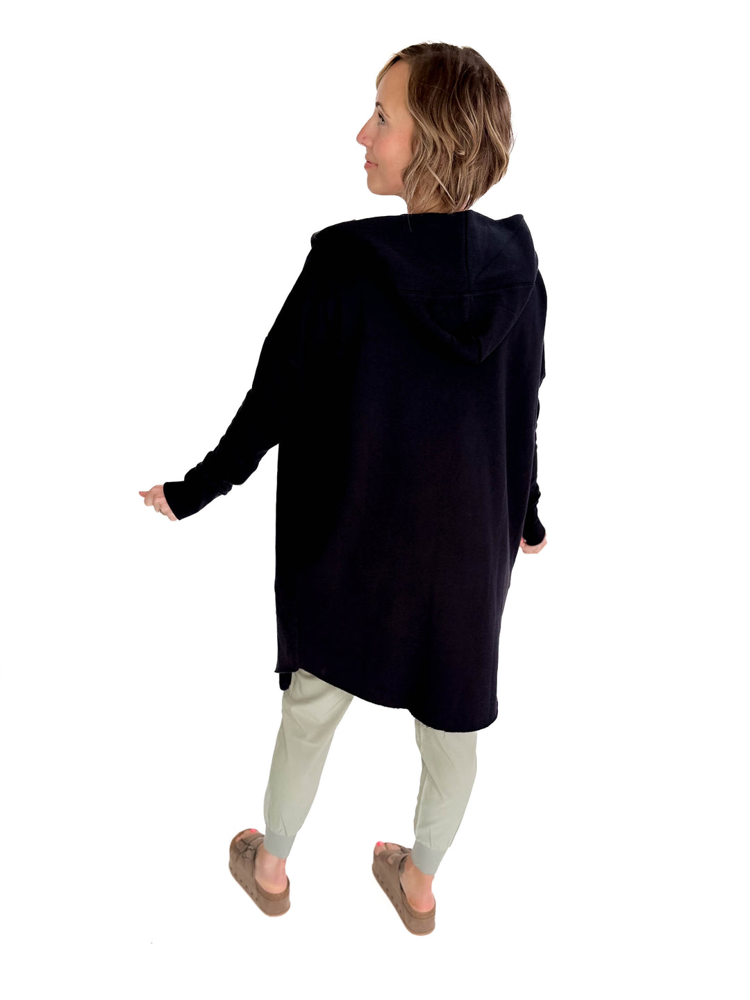 MONO B Whistler Longline Hoodie Cardigan- BLACK-FINAL SALE