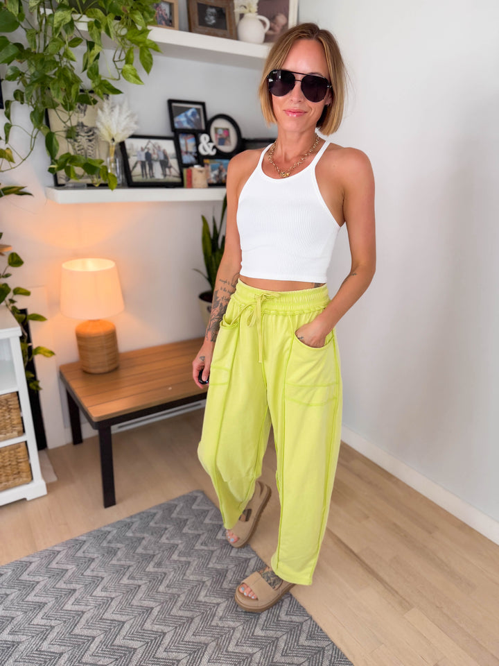 Amery Mineral Washed Barrel Pant- LIME