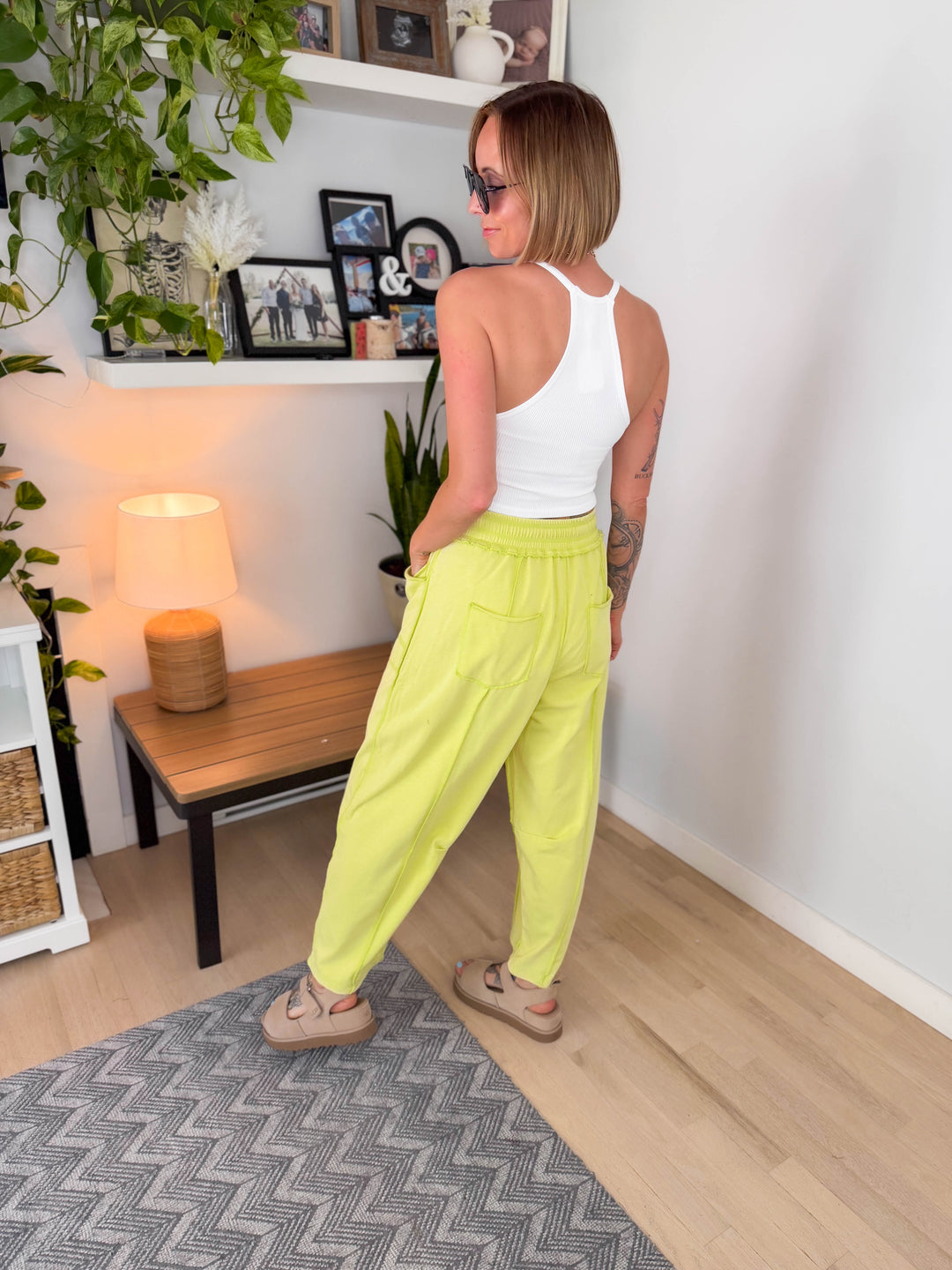 Amery Mineral Washed Barrel Pant- LIME