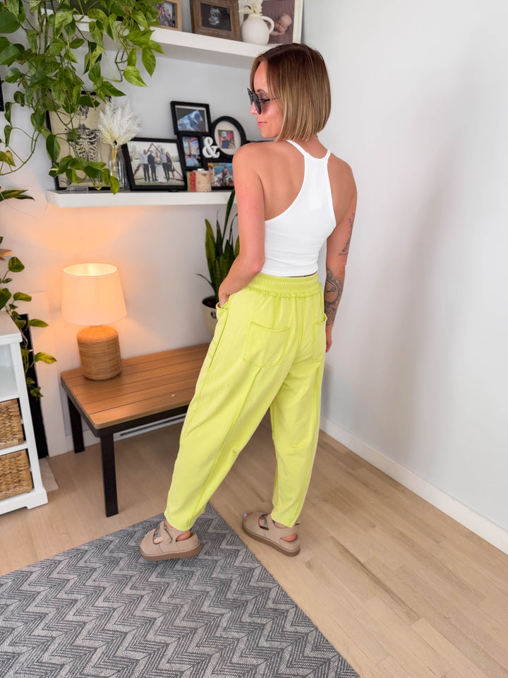 Amery Mineral Washed Barrel Pant- LIME
