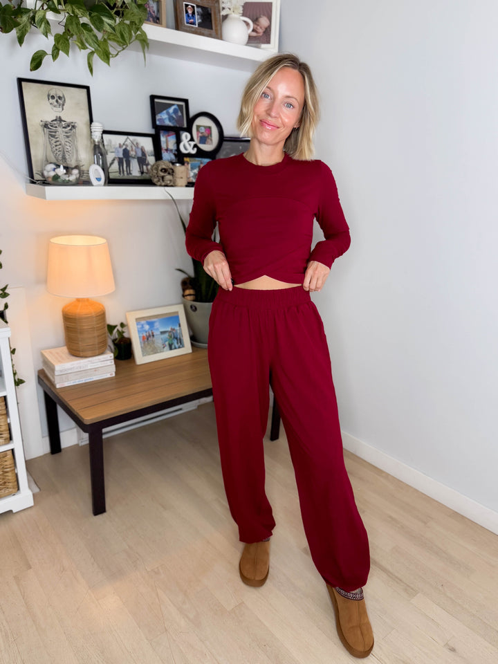 Mari Stretch Cotton Long Sleeve Crossover Set- WINTER BERRY