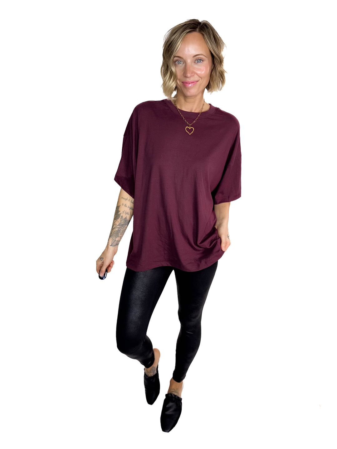 Snow Cap Oversized Cotton Tee- DARK CHERRY