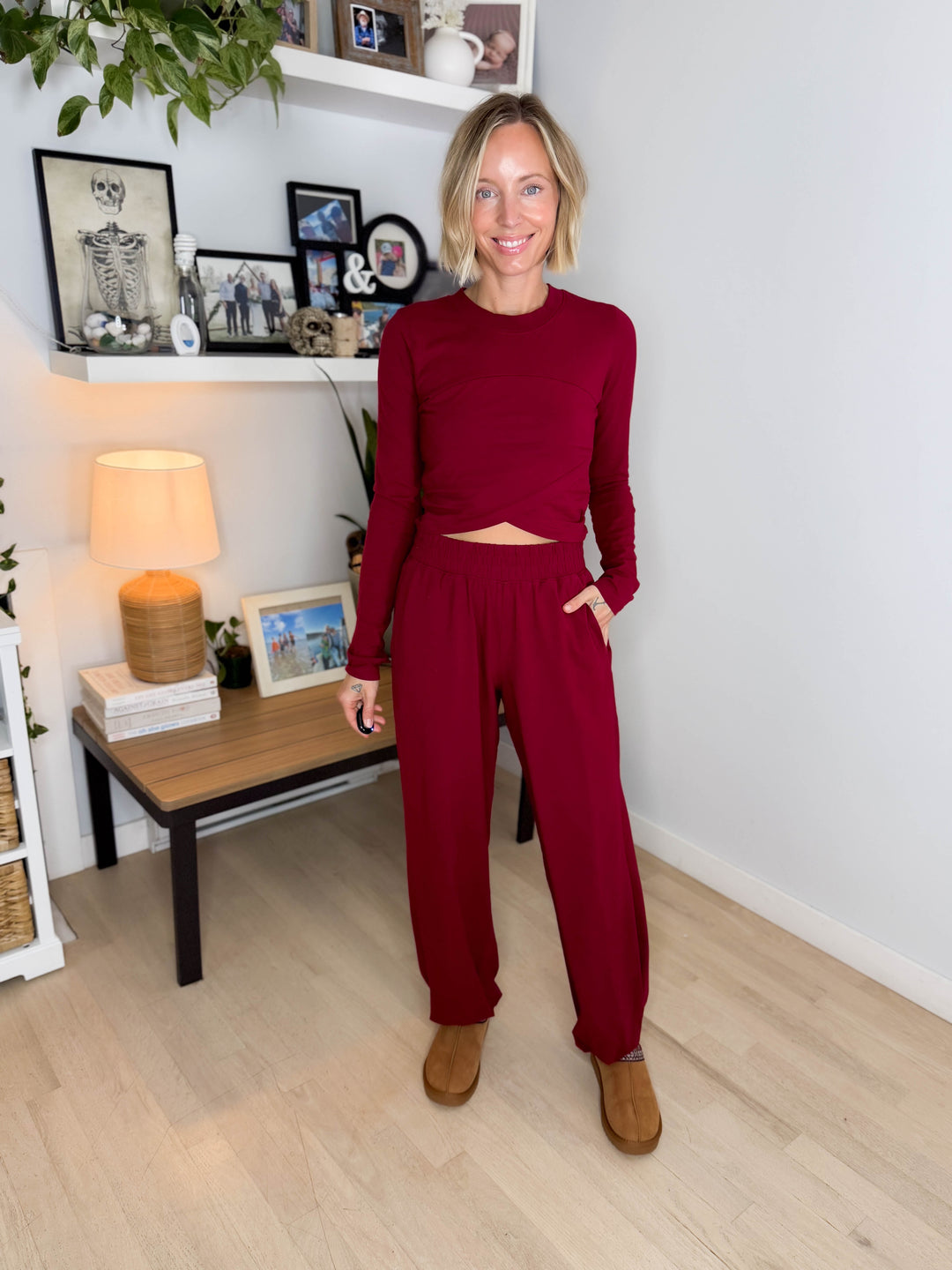 Mari Stretch Cotton Long Sleeve Crossover Set- WINTER BERRY