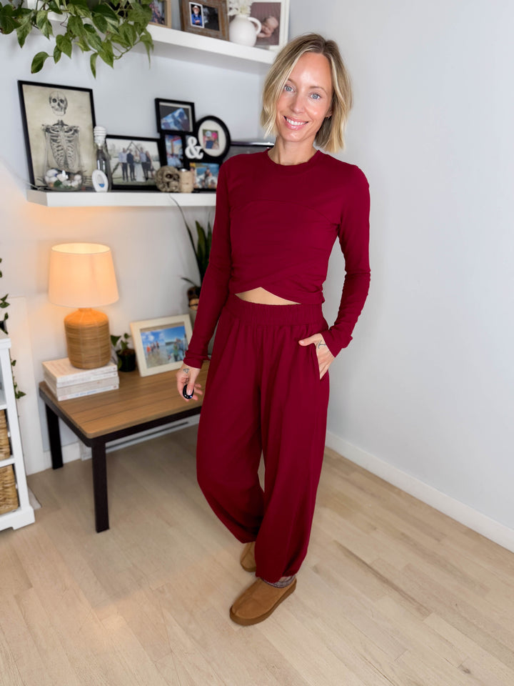 Mari Stretch Cotton Long Sleeve Crossover Set- WINTER BERRY