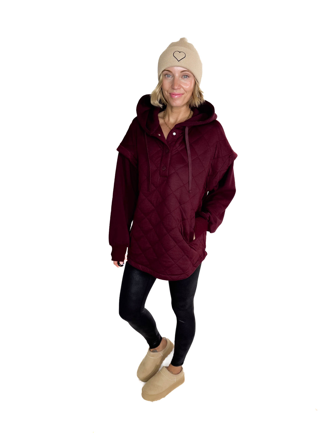 Alpine Escape Quilted Fleece Hoodie Jacket- DARK CHERRY