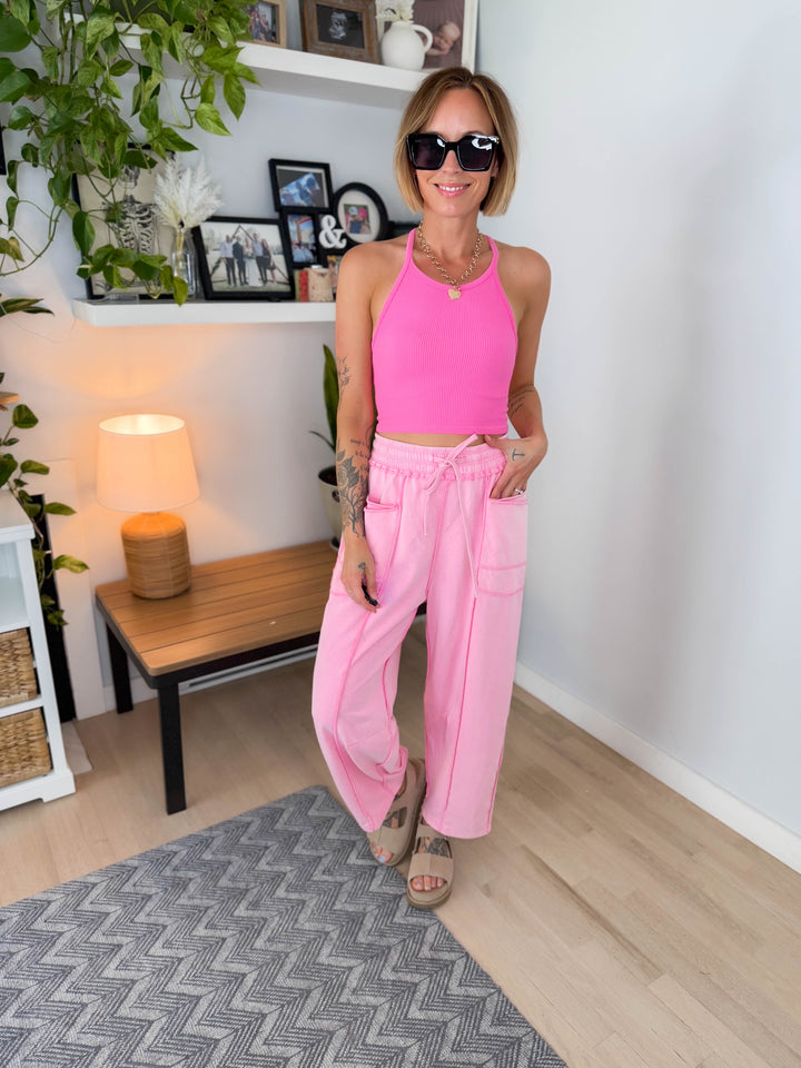 Amery Mineral Washed Barrel Pant- CANDY PINK