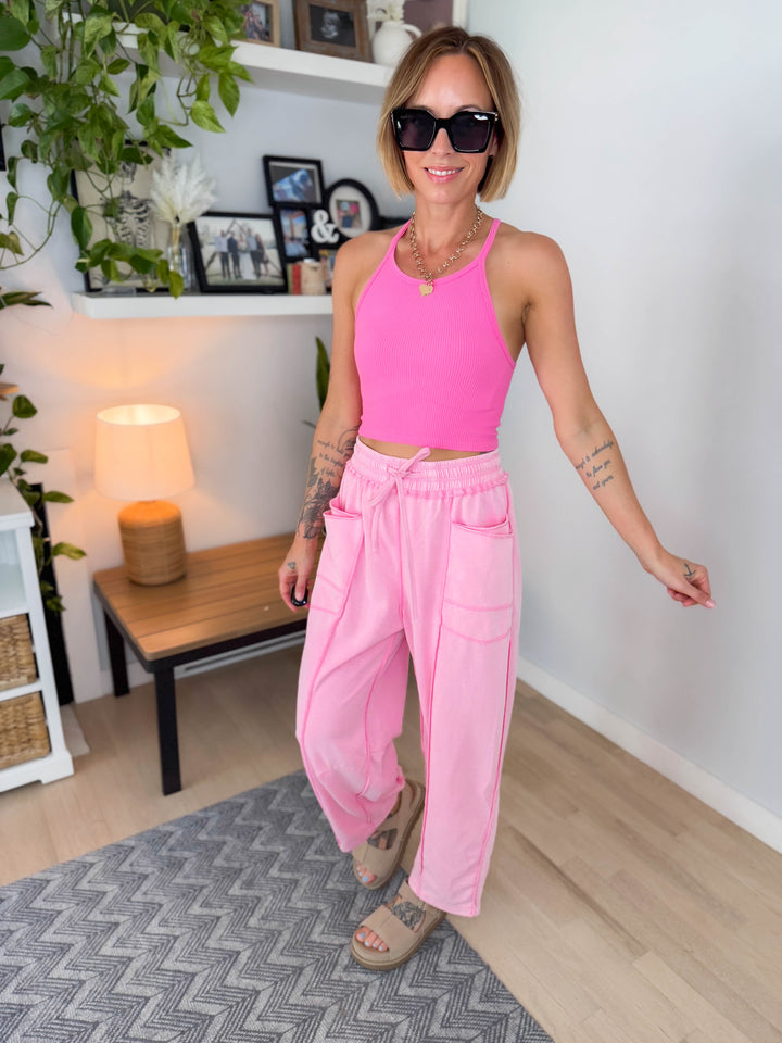 Amery Mineral Washed Barrel Pant- CANDY PINK