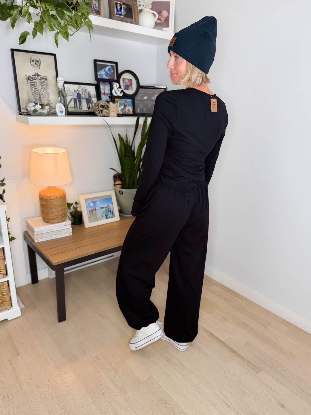 Mari Stretch Cotton Long Sleeve Crossover Set- BLACK