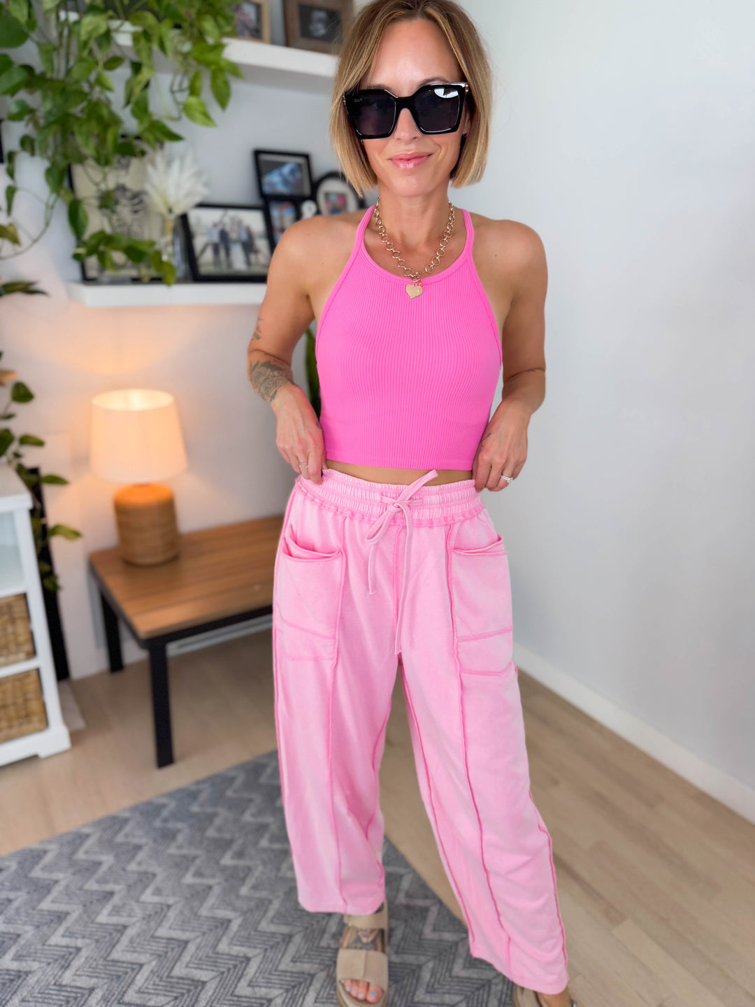 Amery Mineral Washed Barrel Pant- CANDY PINK