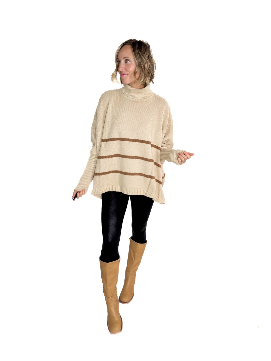 Effie Turtleneck Knit Sweater- LIGHT TAUPE-FINAL SALE