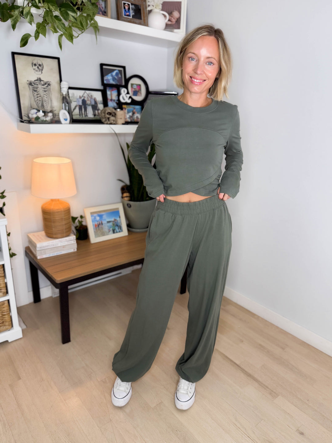 Mari Stretch Cotton Long Sleeve Crossover Set- SMOKEY FERN