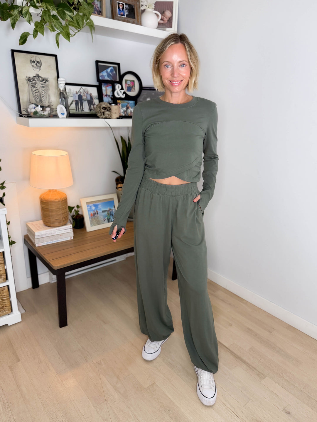 Mari Stretch Cotton Long Sleeve Crossover Set- SMOKEY FERN
