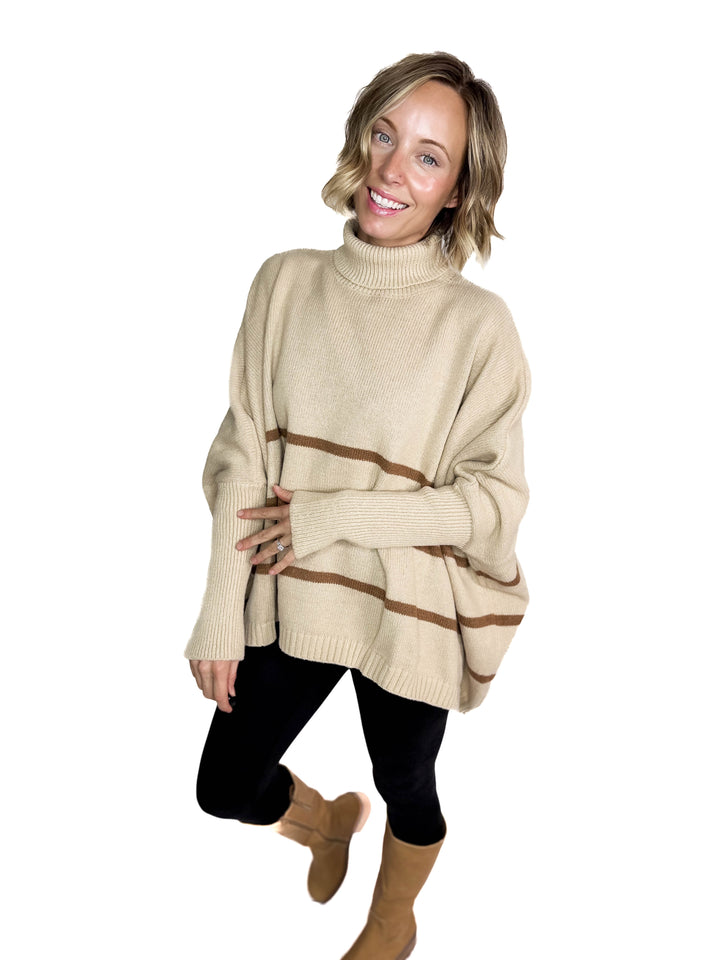 Effie Turtleneck Knit Sweater- LIGHT TAUPE-FINAL SALE