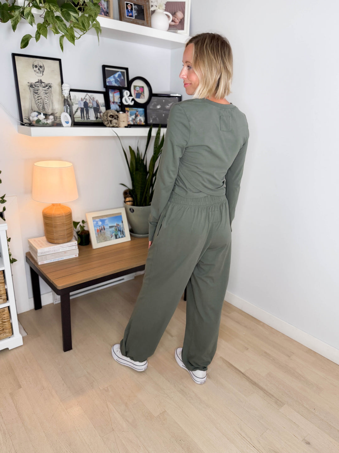 Mari Stretch Cotton Long Sleeve Crossover Set- SMOKEY FERN