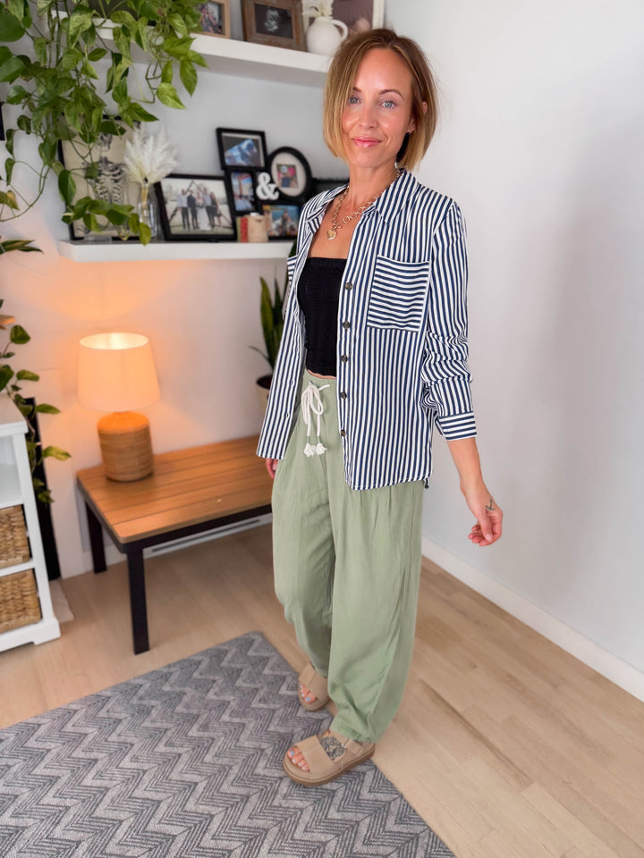ONLY Yasmina Button Down Shirt- NAVY STRIPE