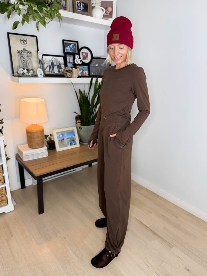 Mari Stretch Cotton Long Sleeve Crossover Set- MOCHA