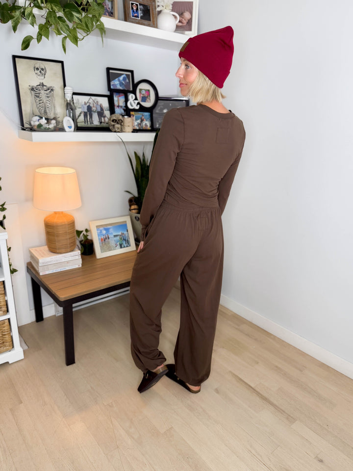 Mari Stretch Cotton Long Sleeve Crossover Set- MOCHA