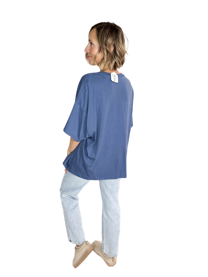 Snow Cap Oversized Cotton Tee- DUSTY NAVY
