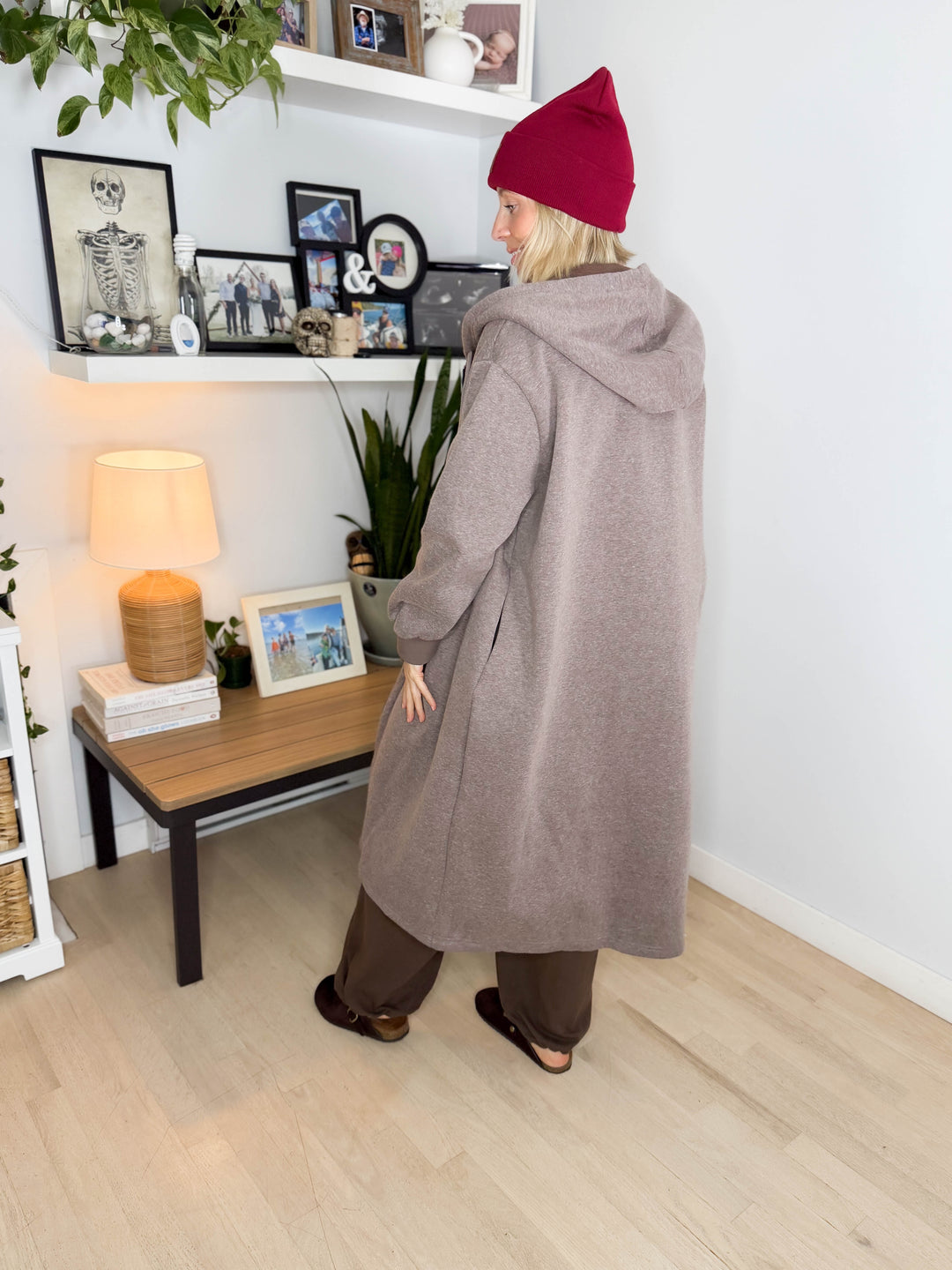 Mavis Hooded Full Zip Coatigan- WALNUT