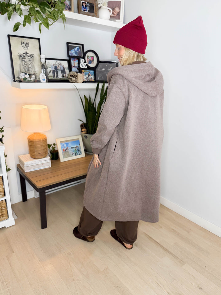 Mavis Hooded Full Zip Coatigan- WALNUT