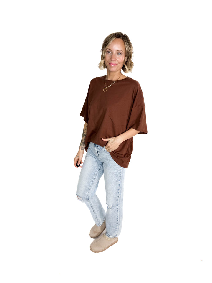Snow Cap Oversized Cotton Tee- CHESTNUT