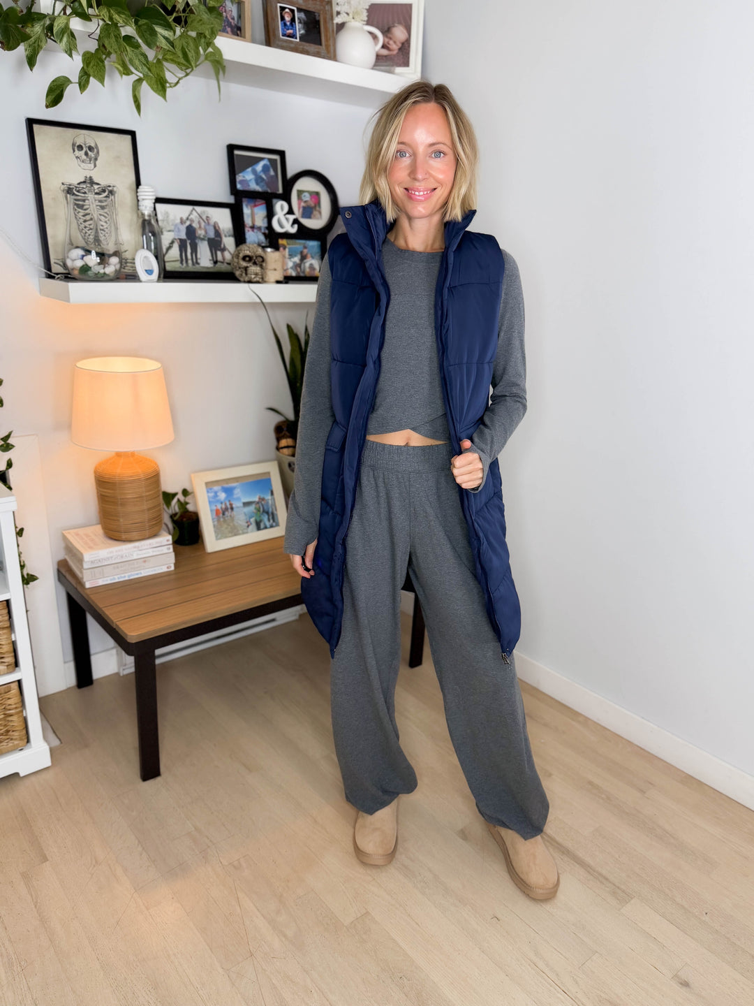 Norah Mock Neck Long Vest- NAVY