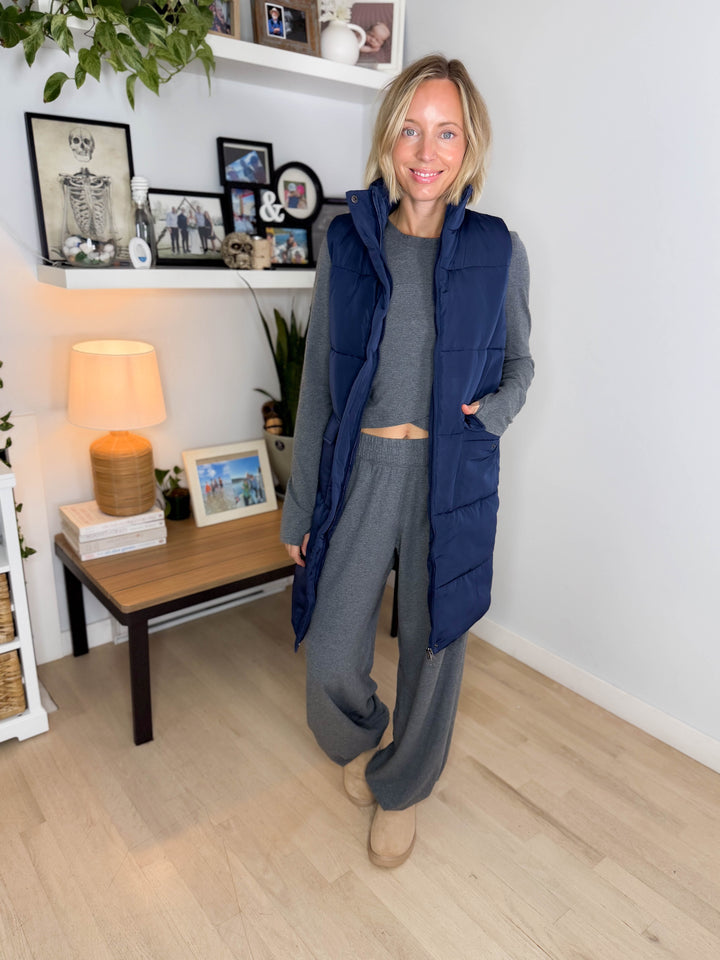 Norah Mock Neck Long Vest- NAVY