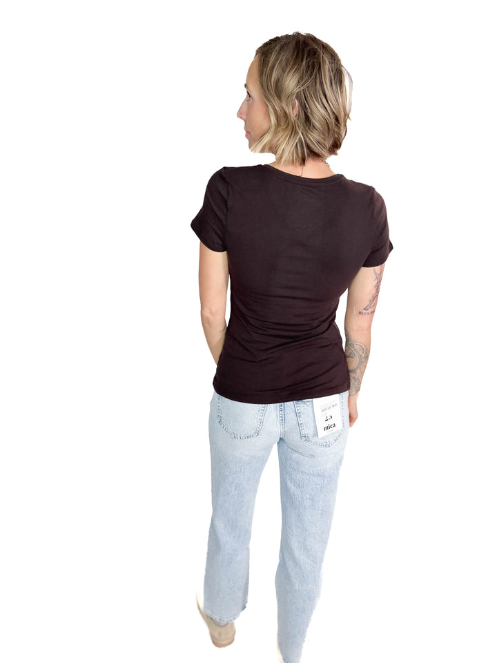 Alder Stretch Cotton V-Neck Tee- BROWN