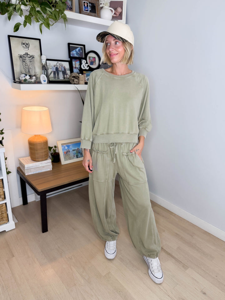Kerima Washed Cotton Barrel Set- LT SAGE