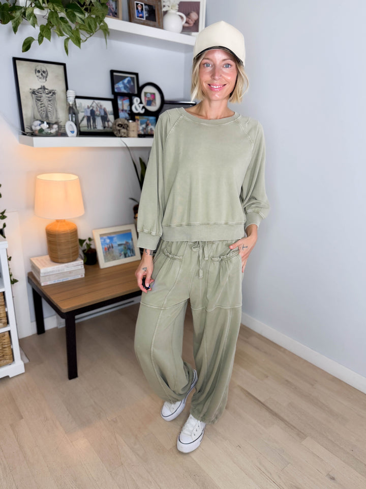 Kerima Washed Cotton Barrel Set- LT SAGE