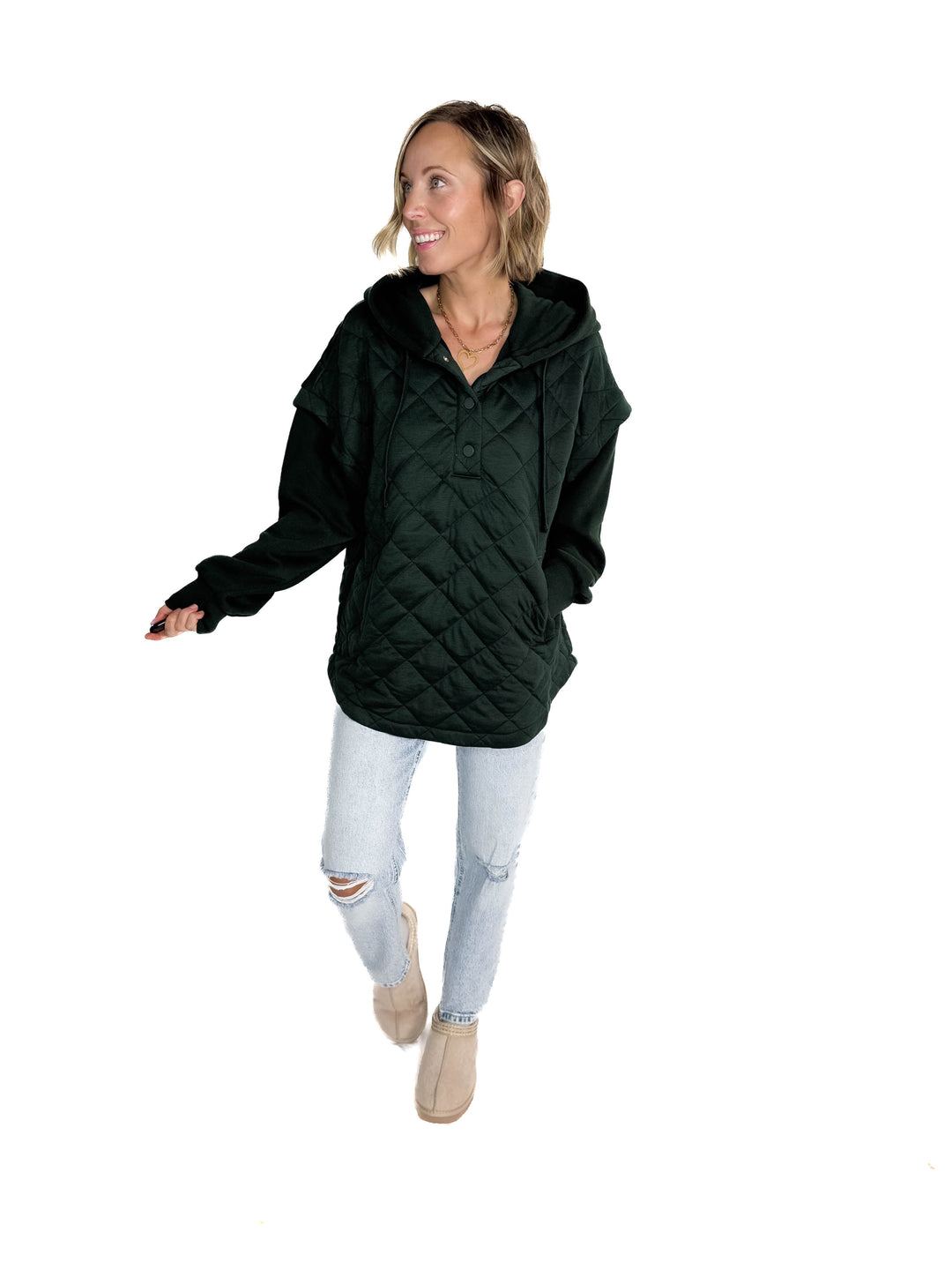Alpine Escape Quilted Fleece Hoodie Jacket- REGENCY GREEN