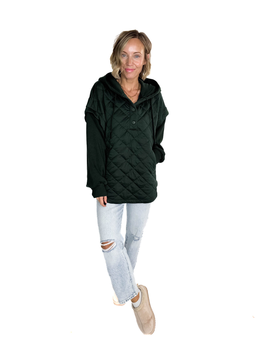 Alpine Escape Quilted Fleece Hoodie Jacket- REGENCY GREEN