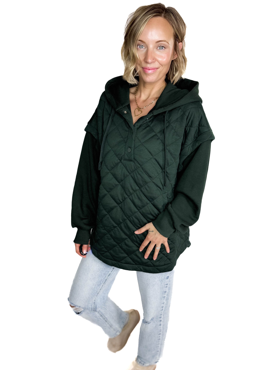 Alpine Escape Quilted Fleece Hoodie Jacket- REGENCY GREEN